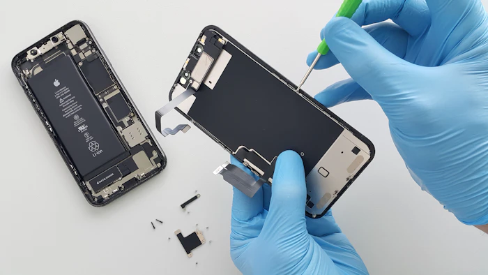 Phone disassembly on a repair bench