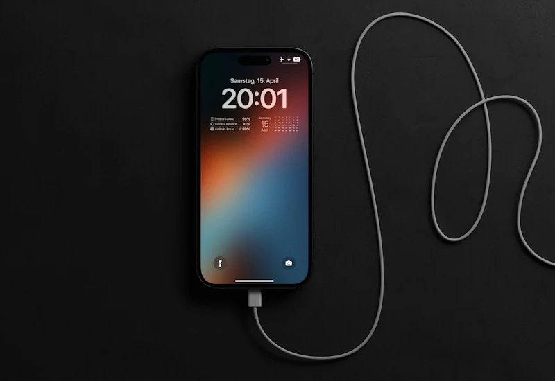 Phone plugged into a charging cable